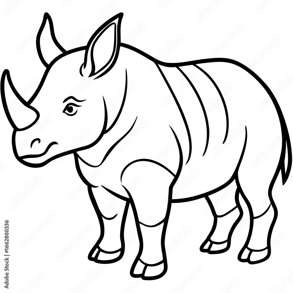 Naklejka premium Javan Rhino line art vector