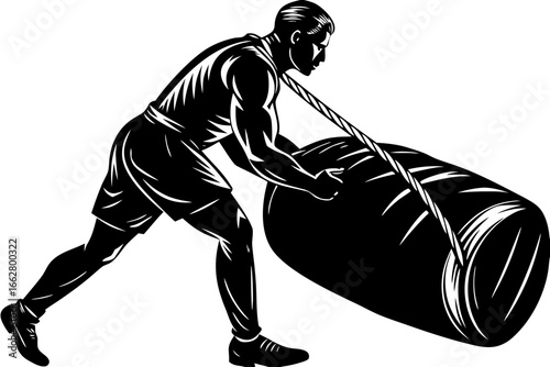 Silhouette of Man Pulling Heavy Bag
