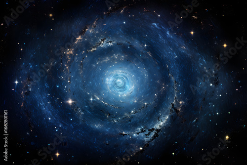 Abstract galaxy artwork resembling a cosmic spiral with vibrant glowing dots and swirling lines on black background offering a visual representation of data science and