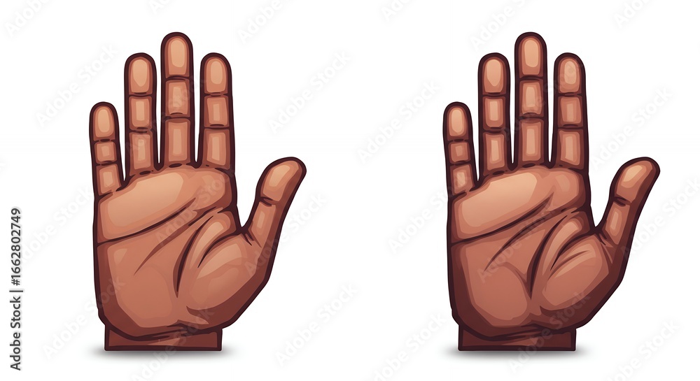 Illustrated Open Hands with Brown Skin on White Background Illustrated Open Hands with Brown Skin on White Background