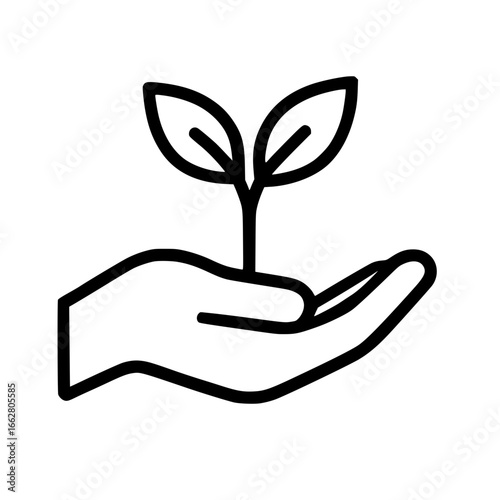 Hand Holding Plant Icon. Sustainability and Eco-Friendly Growth Symbol.