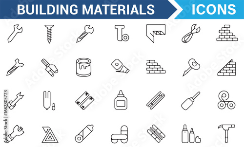 Illustrative Building Material Icons for Architecture Design