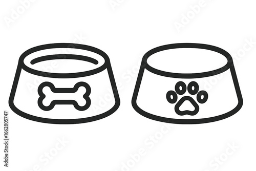 Dog bowls with bone and paw print designs for pet feeding at home