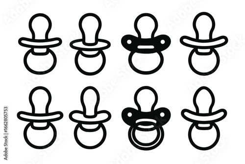 Various designs of pacifiers showcasing different shapes and styles for infants during playtime