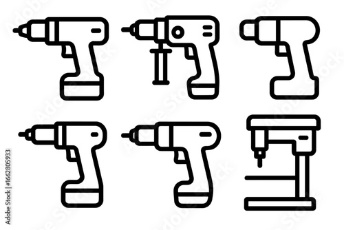 Collection of different drill designs showcasing various types and functionalities for DIY projects and construction work