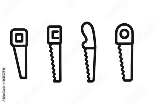 Various types of hand saws displayed in minimalistic digital design showcasing tools for woodworking and crafting activities