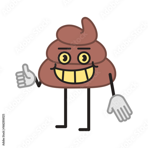 Poop character half turn shows thumbs up and smiling