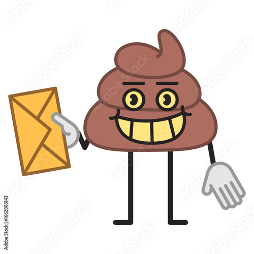 Poop character holding letter and smiling
