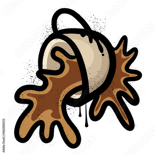 Spilled coffee cup graffiti with colored spray paint splashes