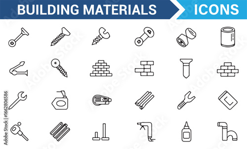 Minimalist Icons of Building Materials for Graphic Design