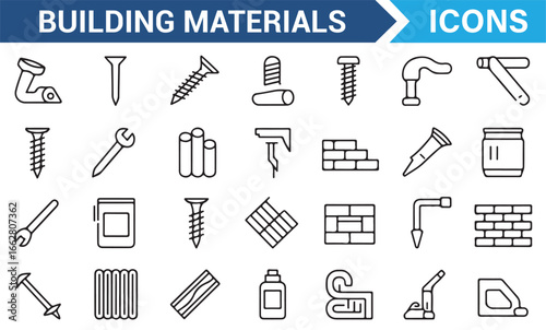 Vector Icons for Tools and Materials Used in Construction