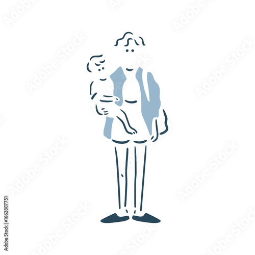 赤ちゃんを抱いて外出する女性のイラスト素材