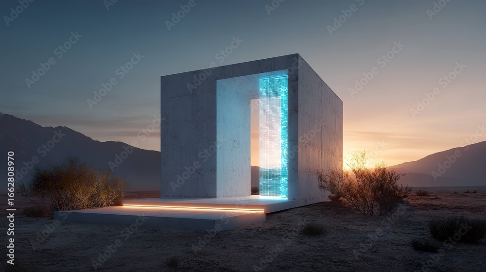 Fototapeta premium Futuristic concrete structure in desert landscape