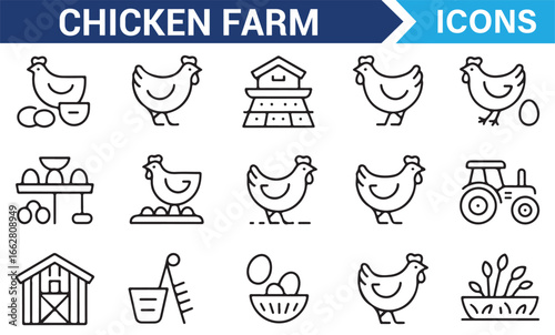 Chicken Farm Equipment and Animal Icons for Agriculture Graphics