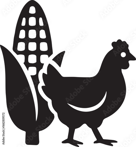 Corn feed for chickens silhouette icon, vector design for poultry, farm, agriculture, and livestock projects.