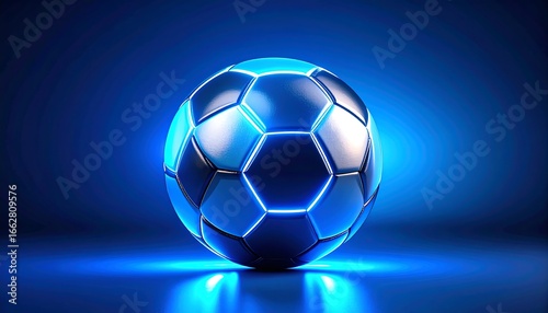 Glowing Blue Soccer Ball 3D Render