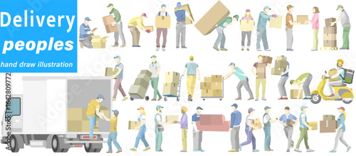 Delivery staff color flat vector illustration collection