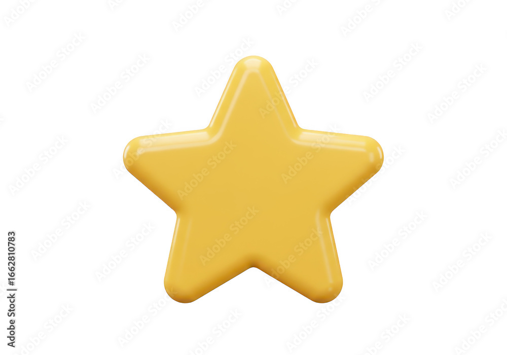 Fototapeta premium Shiny yellow star shape, 3d cartoon illustration, isolated on transparent background