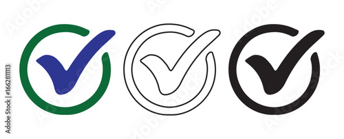 Simple Check Mark Icons in Square Frames. Vector illustration 