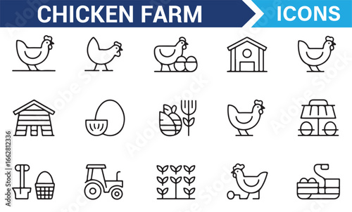 Chicken Farm Icon Set for Agricultural and Poultry Design