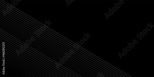 Black oblique straight line background. Masculine dark linear abstract wallpaper. Elegant luxury striped gradient texture. Grey diagonal lines backdrop for flyer, banner, poster, presentation.