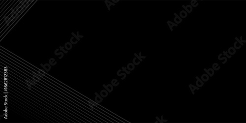 Black oblique straight line background. Masculine dark linear abstract wallpaper. Elegant luxury striped gradient texture. Grey diagonal lines backdrop for flyer, banner, poster, presentation.