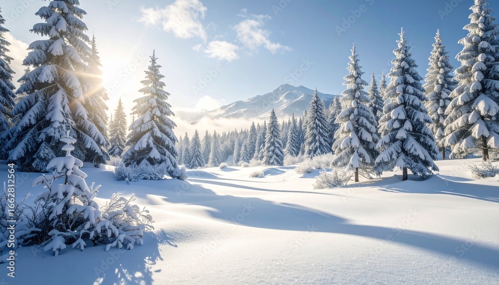 Fototapeta premium 冬のイメージ 雪が積もる山の麓の風景