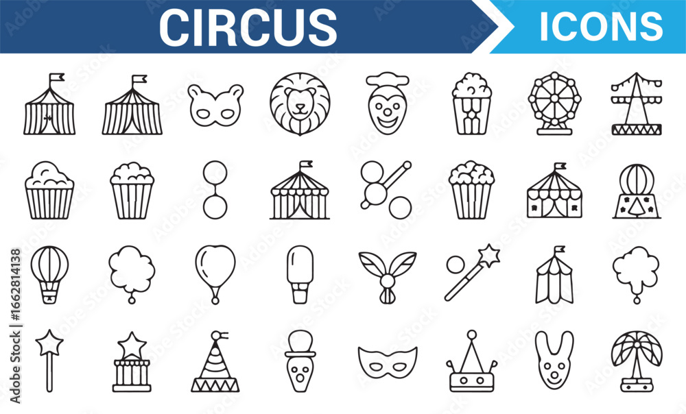 Fototapeta premium Illustrative Icons for Circus Performers, Animals, and Attractions