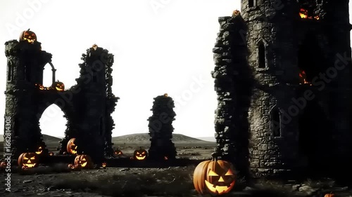 Ruined castle halloween pumpkins