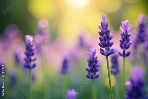 Vibrant purple lavender blooms, soft meadow blur , countryside, lavender field