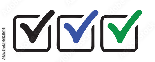 Approval Icons in Black Blue and Green Vector illustration 