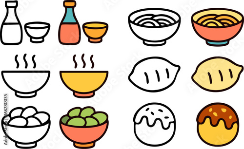 Collection of Japanese Cuisine Vector Icons.