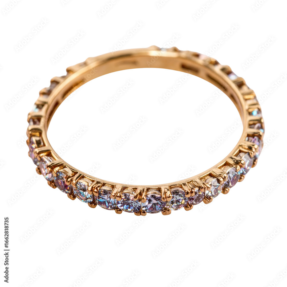Fototapeta premium Golden frame with a round diamond ring in the center, isolated on a white background