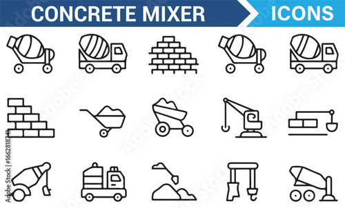 Building and Machinery Icons for Construction Sites and Industry