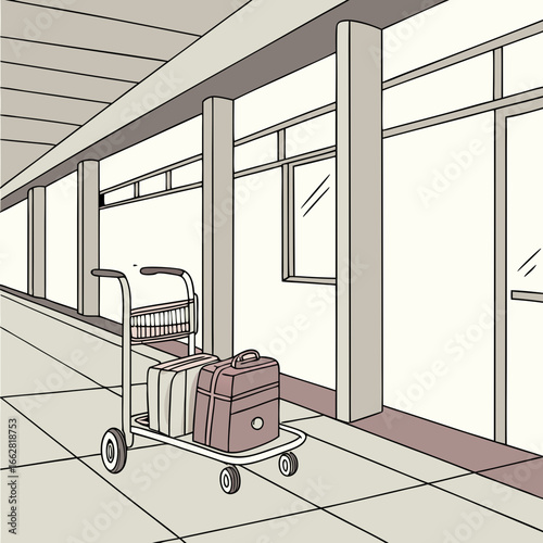 Luggage Cart in Airport Corridor