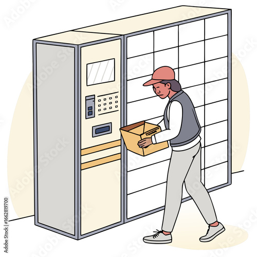 Person Depositing Package into Automated Locker System