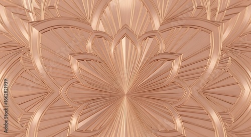Detailed rose gold art deco floral pattern background with radiating lines for upscale designs and decorative