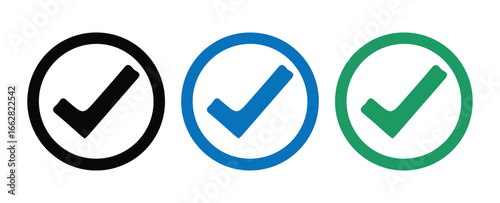 Verification Icons with Black Blue and Green Ticks