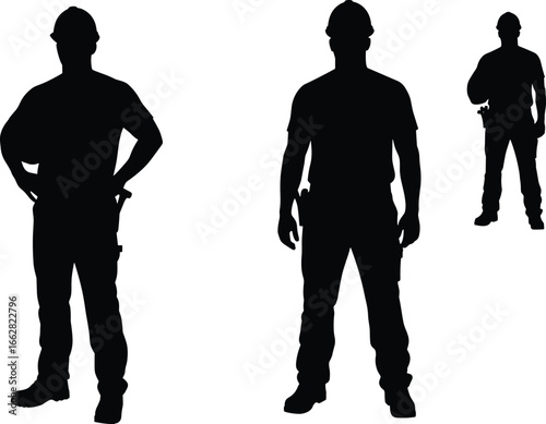 Construction Worker Silhouette Vector Collection, Digital Art of Industrial Laborers, Building Industry Professionals, Engineers and Manual Laborers, Black Silhouettes of Construction Team,