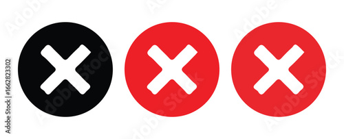 Rounded X Symbols in Red and Black . Vector illustration 