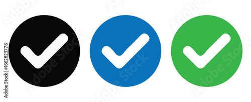 Checklist Icons with Black Blue and Green Ticks. Vector illustration 