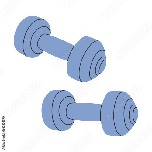 Dumbbells for sports exercises with free weights. Dumbells for home and gym workout. Athletic equipment for strength training. Colored flat vector illustration isolated on white background