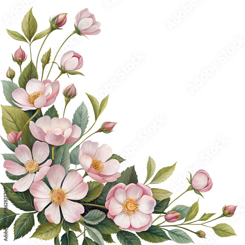 Elegant watercolor flowers with green leaves for botanical floral art and natural design inspiration