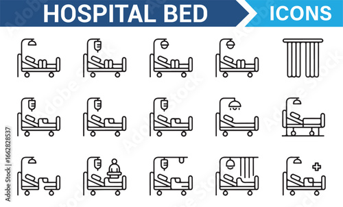 Healthcare and Hospital Equipment Icons for Patient Care and Medical Facilities