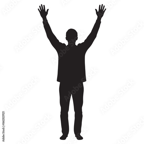 Silhouette of person standing with raised arms