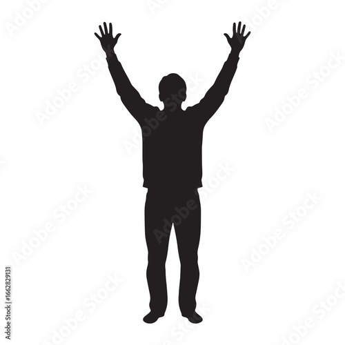 Silhouette of person standing with raised arms