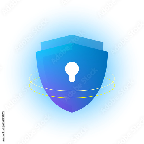 illustration of two modern gradient shields. digital protection, cyber security, two factor authentication 2FA. Minimalist design concept for data safety, encryption, privacy, and secure login