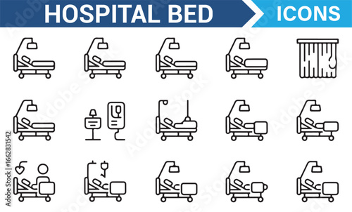 Vector Icons for Hospital Beds, Patient Care, and Healthcare Equipment