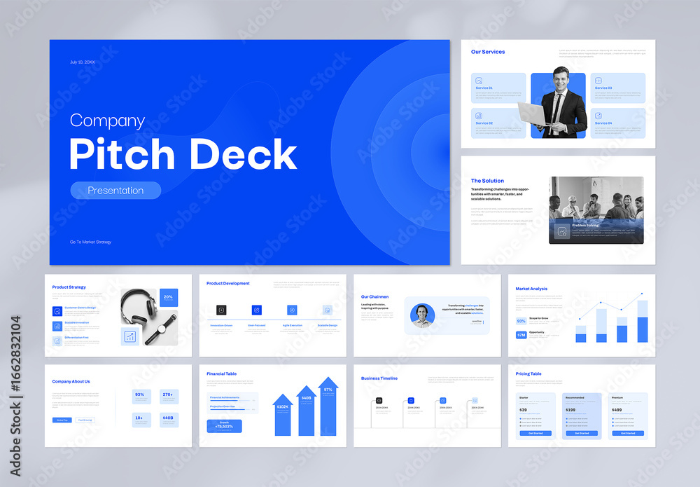 Company Pitch Deck Presentation Template with Blue Accents Stock ...