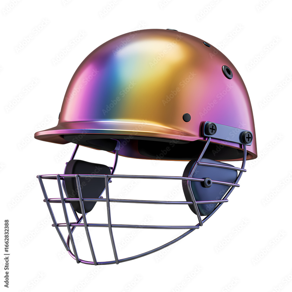 Fototapeta premium Iridescent Cricket Helmet: Protective Gear with a Vibrant Finish